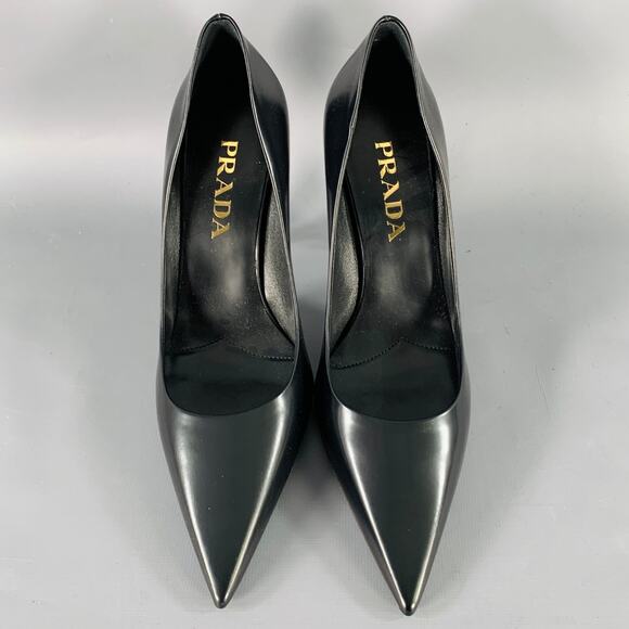 PRADA Size 7 Black Leather Pointed Toe Pumps - Picture 4 of 9